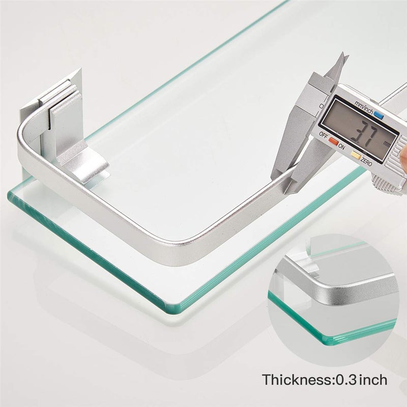 VOLPONE Glass Shelf with Towel Bar 15.7in Silver Bathroom Shelf Wall Mount Rustproof Bathroom Wall Organizer 1 Tier (Silver) - Image 5